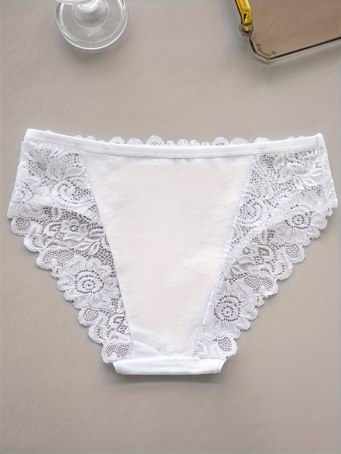 Conjunto de 5 Bragas de Encaje Floral, Bragas Triangulares Cómodas para Mujer con Ribete de Encaje
