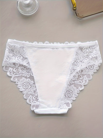 Conjunto de 5 Bragas de Encaje Floral, Bragas Triangulares Cómodas para Mujer con Ribete de Encaje