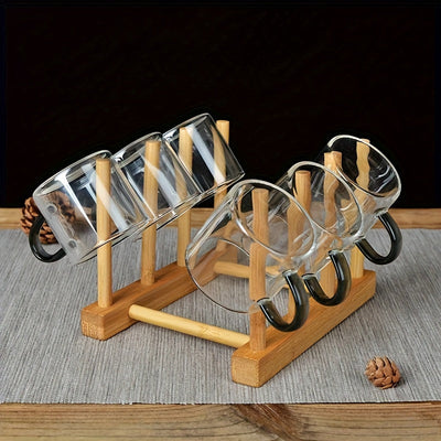 Organizador de tazas de bambú elegante - Estante de almacenamiento resistente al polvo para juegos de té y vajilla de vidrio
