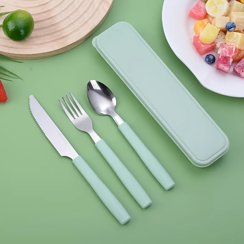 Juego de cubiertos portátil estilo occidental de acero inoxidable, juego de tres piezas con cuchara, tenedor y cuchillo para acampar al aire libre, regalo corporativo, juego exquisito de tenedores, juego de cubiertos portátil para estudiantes
