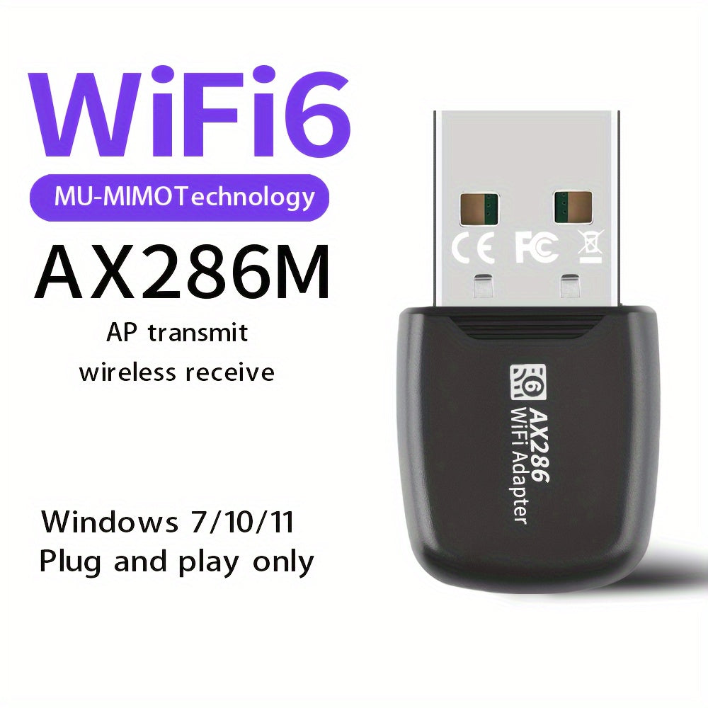 Adaptador sin varillas WiFi6 USB de 286Mbps, Tarjeta LAN inalámbrica para escritorio y portátil, 2.4 GHz, compatible con el protocolo sin varillas 802.11ax, mejor transmisión y cobertura, mayor rendimiento a través del muro, solo compatible con Windows/7