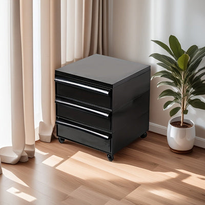 Armario de Almacenamiento con Ruedas de 3 Niveles – Organizador Móvil de Cajones Negro para Dormitorio, Sala de Estar o Oficina – Diseño Compacto con Acabado Brillante Suave