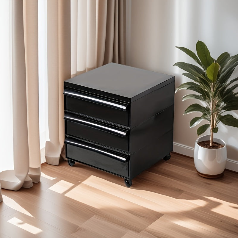 Armario de Almacenamiento con Ruedas de 3 Niveles – Organizador Móvil de Cajones Negro para Dormitorio, Sala de Estar o Oficina – Diseño Compacto con Acabado Brillante Suave