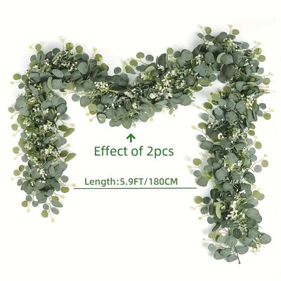 12 piezas de 182.88 cm Guirnalda Artificial de Eucalipto y Sauce con Flores Blancas - Hojas Verdes Elegantes, Ideal para Bodas, Compromisos, Decoración del Hogar y Eventos, Estilo Clásico Todo el Año, Temática Nupcial, Material Plástico, Enredaderas Natu