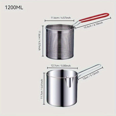 Freidora de Acero Inoxidable con Rejilla Filtro - Diseño Compacto, Duradero y Fácil de Limpiar, Cesta Pequeña en Acero Inoxidable, Accesorio para Filetear Pescado al Estilo Japonés, Ideal para Restaurantes, Cafeterías, Pollerías y Uso Doméstico