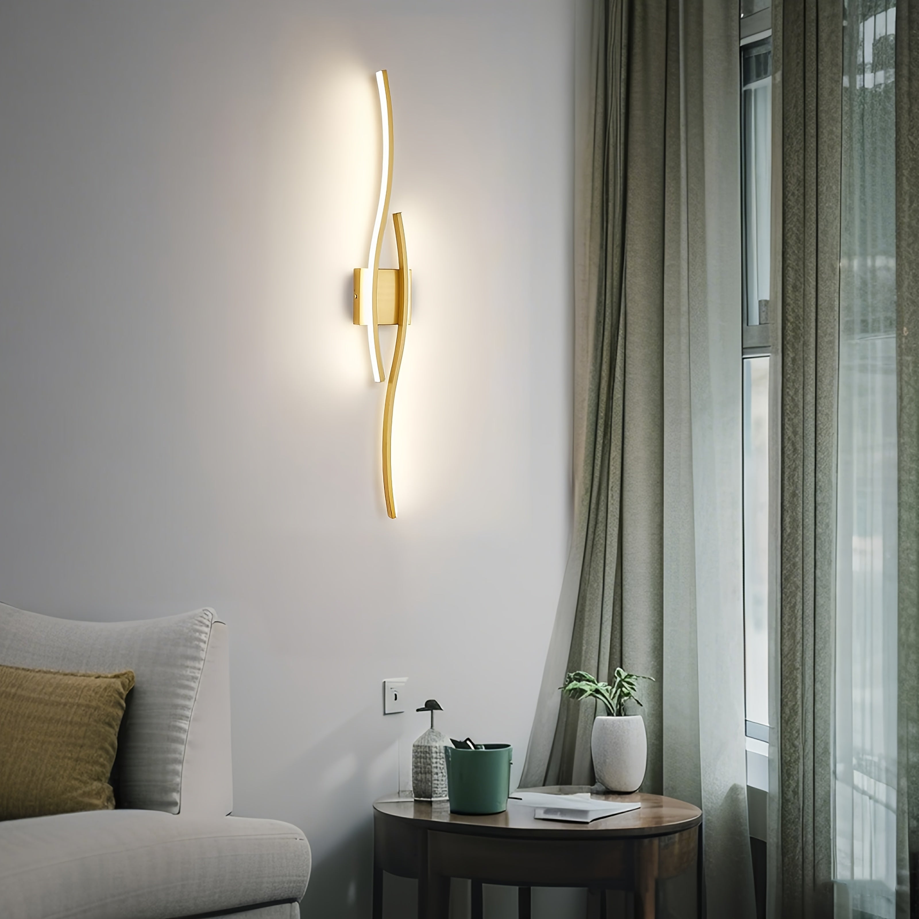 1pc Lámpara de Pared LED Estilo Moderno Dorado, Superficie Metálica Anticorrosiva, Adecuada para Dormitorio, Pasillo, Iluminación Semiempotrada Removible, Luz Decorativa para Espejo de Tocador, Conexión Directa 110-240V, Accesorio de Iluminación