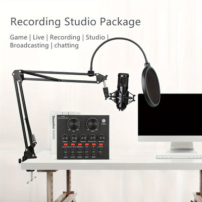 Kit de equipo para podcast, incluye micrófono BM800 y tarjeta de sonido V8, convertidor de voz, interfaz de audio, ideal para grabar, cantar, streaming y videojuegos