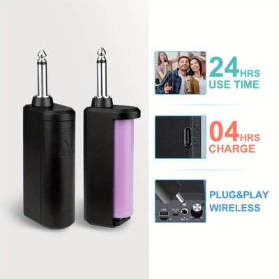 Sistema de micrófonos inalámbricos Heikuding 2 en 1 con batería recargable, tecnología inalámbrica 2.4GHz, carga USB-C, conector de 6.35mm, 2 canales, diseño 1T2 para presentaciones en vivo y grabación, micrófono inalámbrico para presentaciones en vivo,