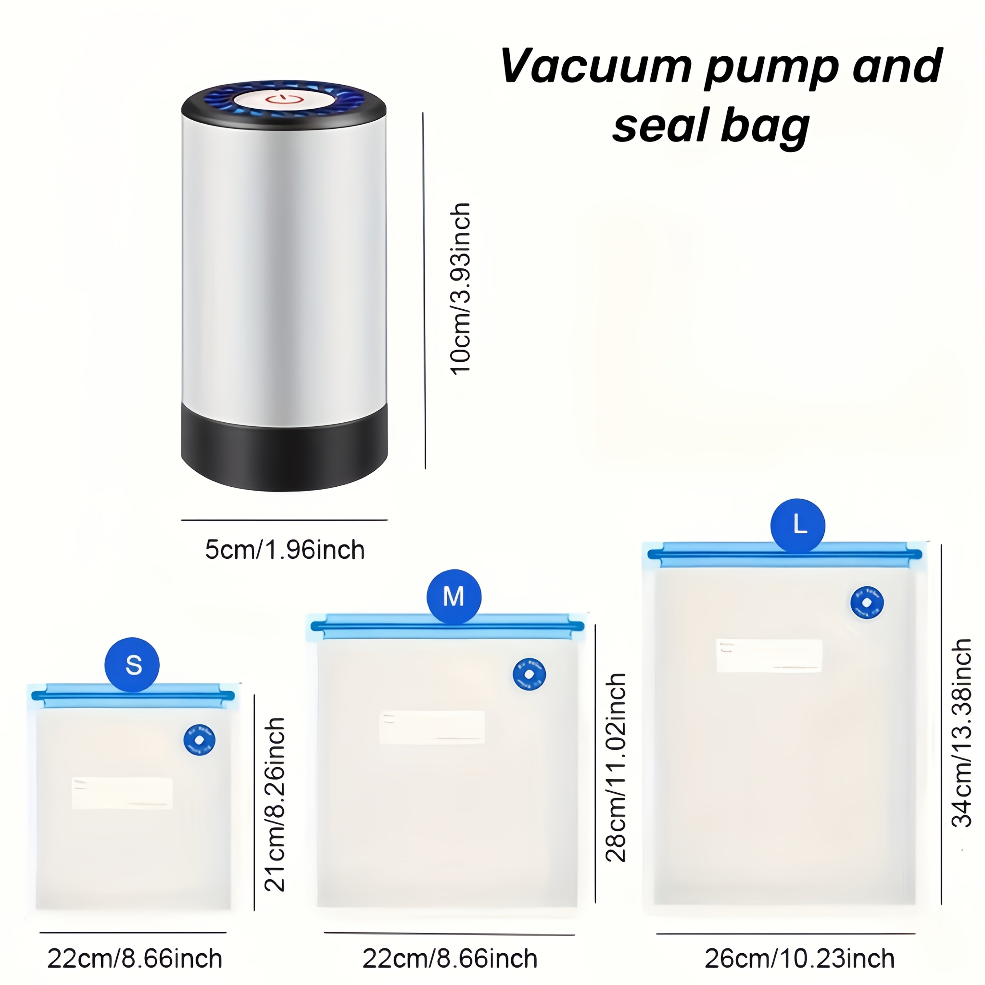 Conjunto de Sellador al Vacío Eléctrico Conveniente ABUDODO, Bomba de Vacío Manual Compresada por Aire, Carga USB, Utilizado para el Sellado y Almacenamiento de Alimentos, Diseño Cilíndrico Compacto, Adecuado para la Cocina del Hogar - Máquina Selladora