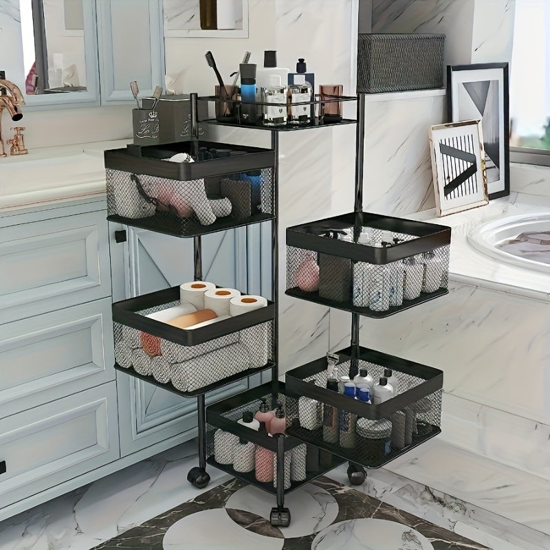 Organizador de Cocina Giratorio de 5 Niveles Sin Montaje - Carro de Almacenamiento Metálico Resistente con Estantes Abiertos de Malla para Frutas, Verduras y Ollas - , Organizadores y Almacenamiento de Cocina