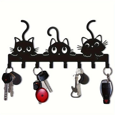 1pc Soporte para llaves con diseño de gato, soporte de pared de hierro forjado, organizador de llaves de estilo informal, con fácil instalación para el hogar, la sala de estar y el dormitorio.