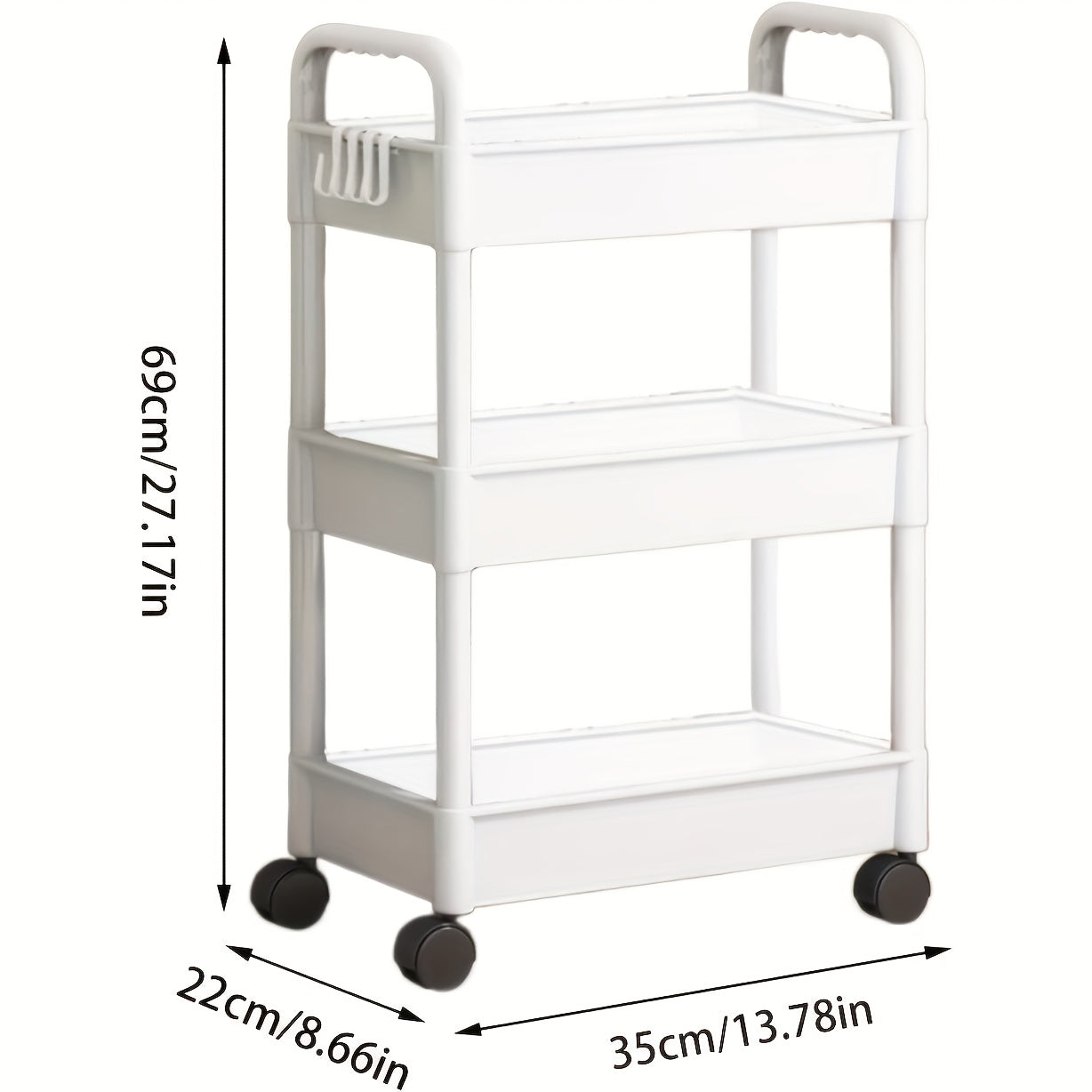 Carrito organizador de 3 niveles con ruedas, versátil para cocina, oficina y hogar, estante de plástico blanco para padres y familia, carrito de almacenamiento para cocina