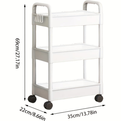 Carrito organizador de 3 niveles con ruedas, versátil para cocina, oficina y hogar, estante de plástico blanco para padres y familia, carrito de almacenamiento para cocina