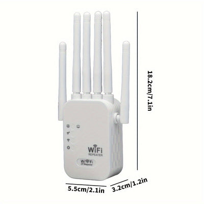 Amplificador de red WiFi 6 dual band OEKE - Cobertura de 2743,2 metros, soporte para 35 dispositivos, 6 antenas, WPA3, puerto de gigabit, configuración fácil, 4 modos, blanco, amplificador de red WiFi, aumento de red en casa, diseño de tecnología moderna