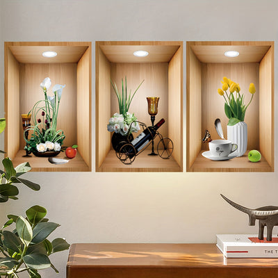 Adhesivo de Pared con Marco de Fotos de Flores y Plantas Verdes en 3D para Sala de Estar, Dormitorio, Estudio, Fondo de Pared del Hogar, Decoración de Entrada, Calcomanía de Pared Autoadhesiva de PVC