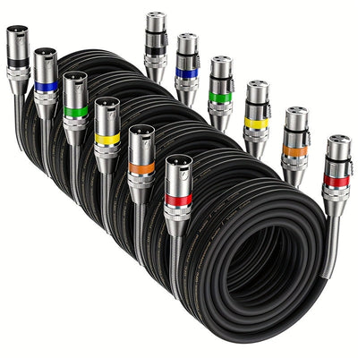 6 piezas de cable XLR de diseño nuevo, XLR masculino a femenino, equilibrio de 3 pines, micrófono compatible con mezclador, altavoz, amplificador, micrófono profesional, material de reducción de ruido, amplia compatibilidad, estuche protector de PVC, mej