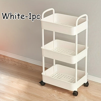 Carrito de almacenamiento plástico blanco de 3 niveles con ruedas – Organizador resistente multicapa para cocina, baño y dormitorio – Ideal para libros, toallas y artículos esenciales – Carrito móvil fácil de mover