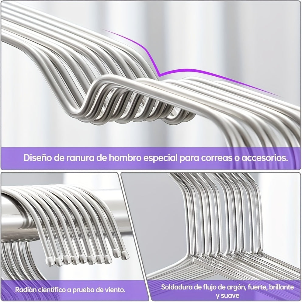 Conjunto de 20 Perchas Metálicas Premium - Antideslizantes, Resistentes y Antióxido, Acero Inoxidable con Acabado Pulido, Ranuras Mejoradas para el Hombro para Organización del Armario, Estantería Ahorradora de Espacio para Abrigos, Vestidos y Más, Ideal