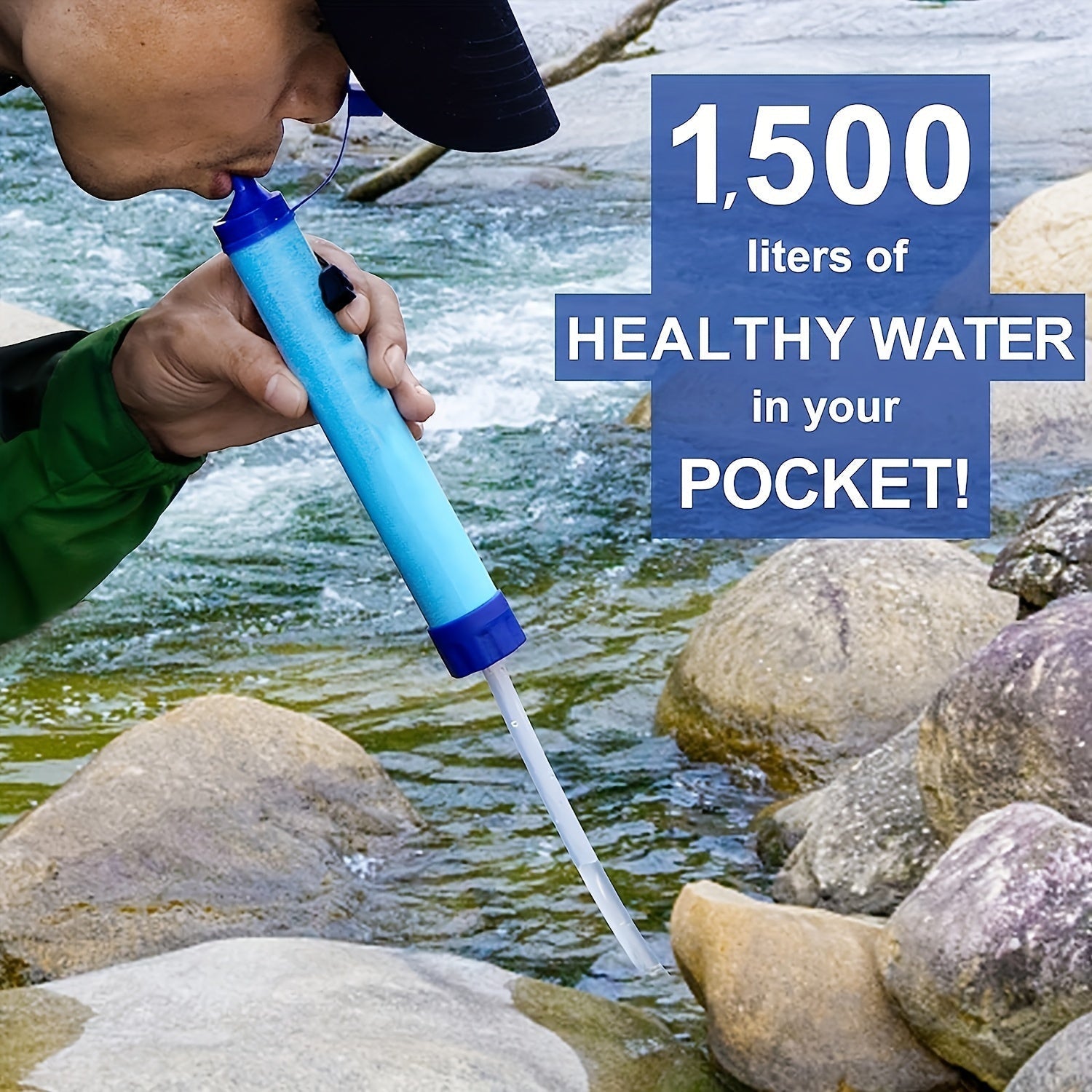 1 sistema de filtro de agua personal portátil al aire libre, filtro de agua ABS portátil, tipo botella, purificador de supervivencia de emergencia para acampar, senderismo, escalada, mochilerismo - No se requiere electricidad