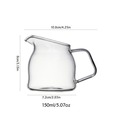1 jarrita de vidrio mini con pico inclinado - apta para microondas, taza reutilizable para café, salsas, miel y jarabe - ideal para uso en casa y restaurante, resistente al calor, duradera y fácil de limpiar