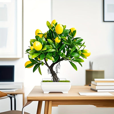 1 árbol de limón simulado con macetas blancas, forma realista. Ideal para decoración interior y exterior, embellece la sala, estudio o dormitorio, crea un ambiente fresco y natural