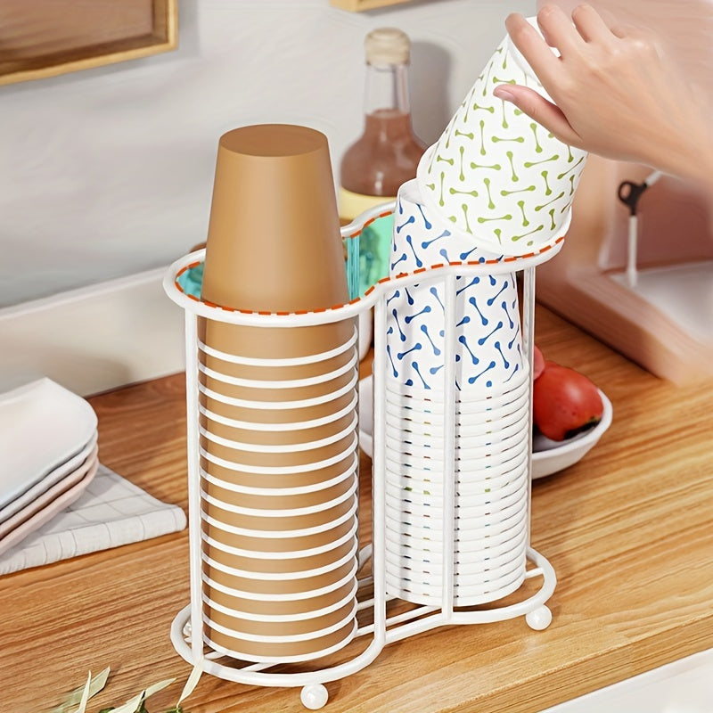 Soporte para Tazas de Doble Tubo Elegante - Organizador de Mesa Ahorrador de Espacio con Marco Metálico Resistente, Sostiene 4 Vasos, para Hogar, Oficina, Café, Bar, Almacenamiento de Bebidas | Diseño Minimalista Moderno | Construcción Duradera