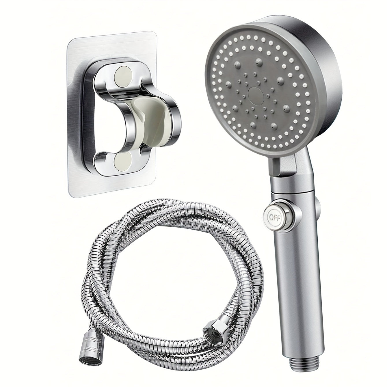 Juego de regadera de mano de alta presión con 5 modos, acabado en color grafito, botón para detener el agua, montaje en pared, sin necesidad de energía eléctrica - Kit completo para renovar el baño