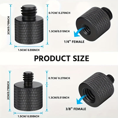 Conector de tornillo masculino a femenino de 1/4 a 3/8 - Duradero, metal negro, ideal para soportes de micrófono, trípodes de cámara y monitores, adaptador de trípode de cámara | Acabado elegante | Construcción duradera, adaptador de tornillo