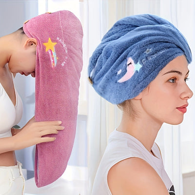 Toalla de Microfibra para el Cabello con Diseño de Dibujos Animados - Material Suave de Vellón Coral, Diseño Seguro de Asa Única, Gorro de Baño para Secar Cabello Mojado, Accesorio Ideal para Baños en Autocaravanas