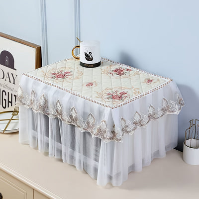 Cubierta Elegante de Encaje Floral para Microondas y Hornos - Ajuste, Poliéster a Prueba de Aceite con Borlas Decorativas, Perfecta para Electrodomésticos de Cocina, Horno Microondas