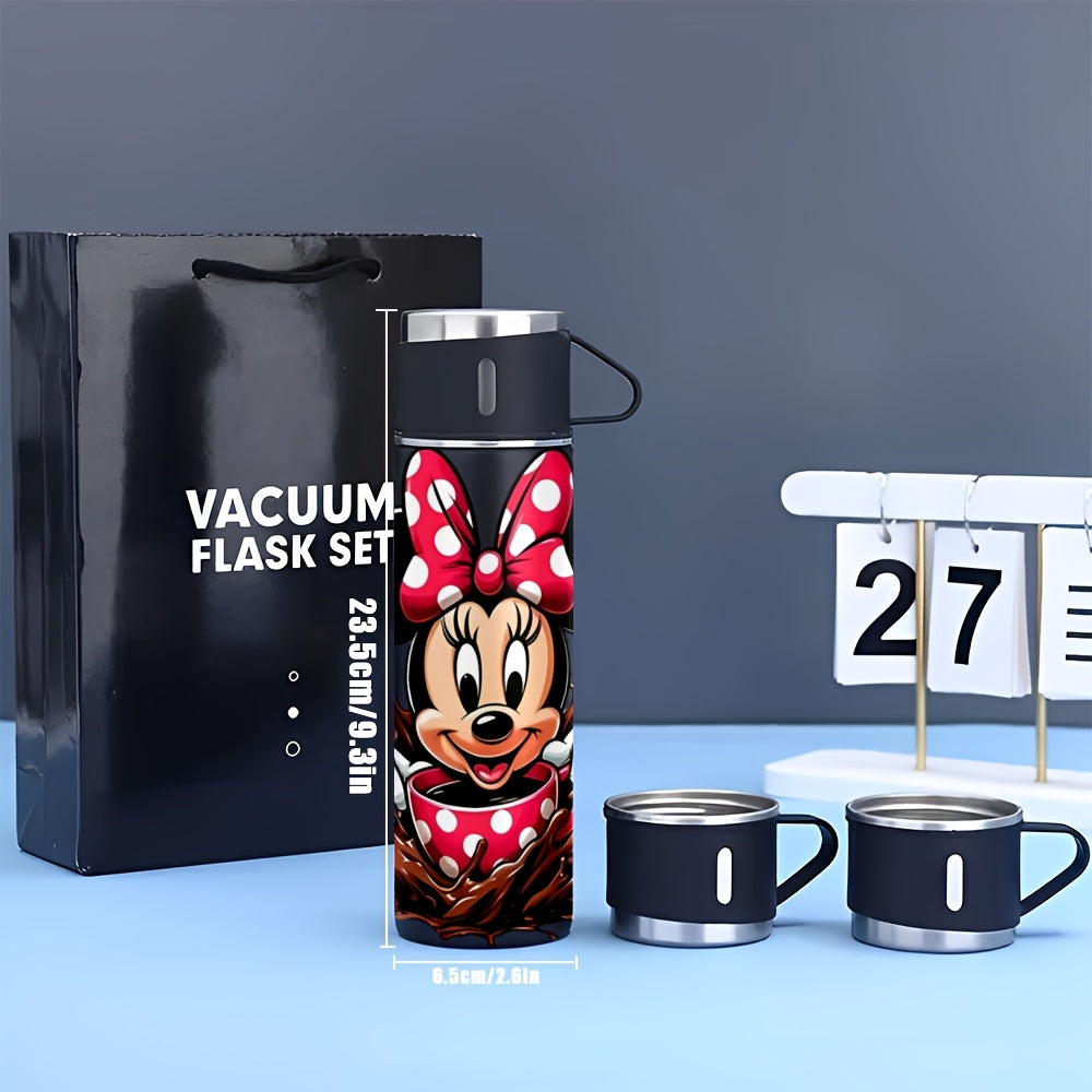 Juego de 1 taza térmica de acero inoxidable Disney Minnie Mouse de 17 oz, aislada al vacío, reutilizable, solo lavado a mano, multiusos, con taza, para adultos, café, bebidas calientes, bebidas frías, termo LHB03211