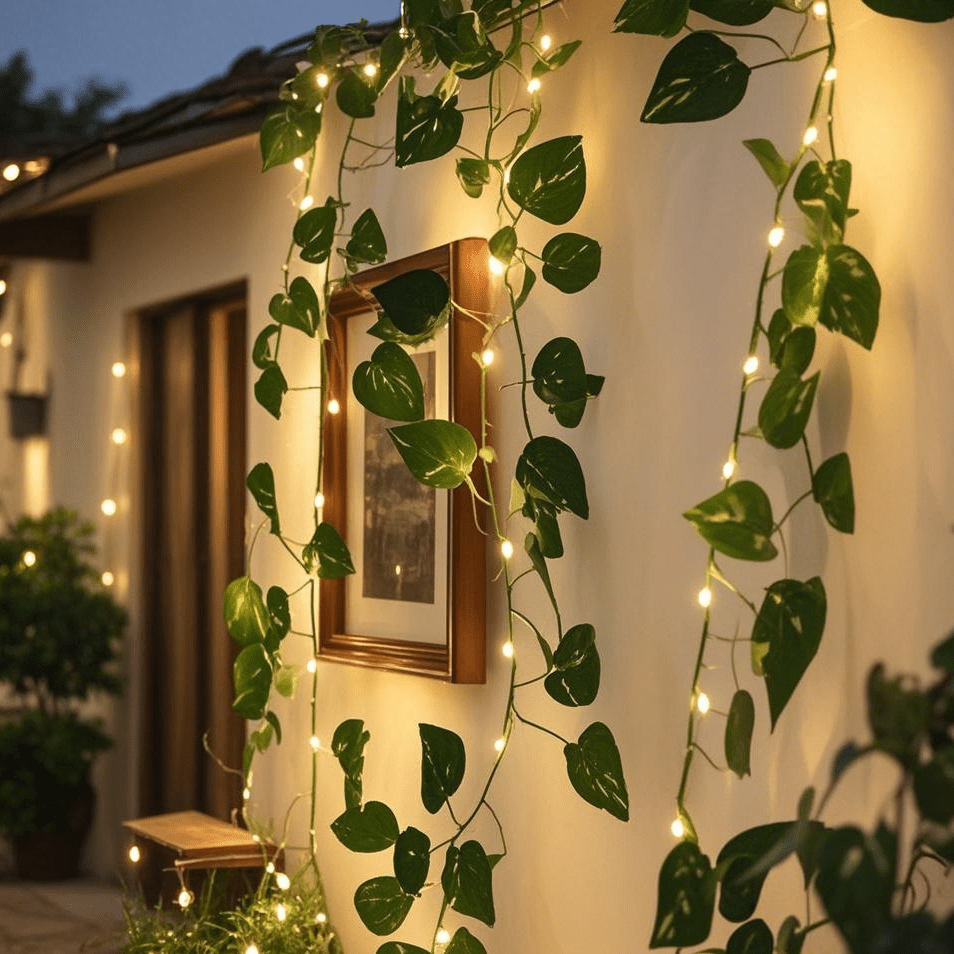 1 pieza de encantadora cadena de hojas artificiales verdes con LED - alimentada por batería, 200 cm / 78.74 pulgadas / 20LED / 6.56 pies, adecuada para iluminación escénica, ambiente hogareño y de dormitorio, fiesta, decoración de bodas y festivales, uti