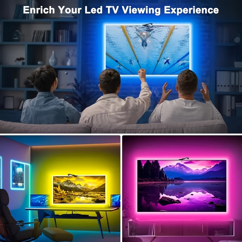 Estrecha de Luz Trasera LED para Smart TV EISSLOLY con Sensor de Color AR, Iluminación RGB de 3.81m-5.0m para Pantallas de 88.9-215.9cm, Control Inalámbrico por Aplicación, Sincronización Musical, Alimentada por USB para Sala de Estar y Configuración de