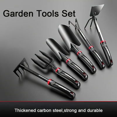 Juego de herramientas de jardinería, azada de acero al carbono grueso, juego de herramientas de jardín para remover malezas, pala de suelo, tridente de tres dientes para aflojar el suelo, herramienta para remover plantas en macetas, kit de camping para l