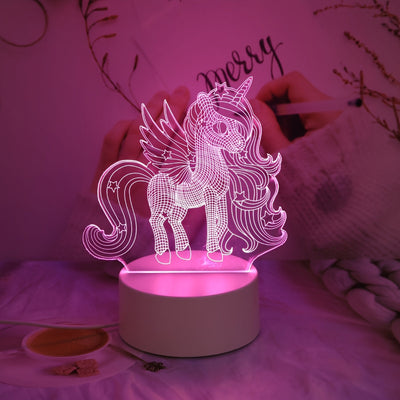 1 lámpara nocturna con forma de unicornio 3D, lámpara rosa con alimentación USB, botón de encendido visual, lámpara de mesa creativa para regalo, decoración para fiestas de Navidad, bodas, cumpleaños, luz de regalo exquisita