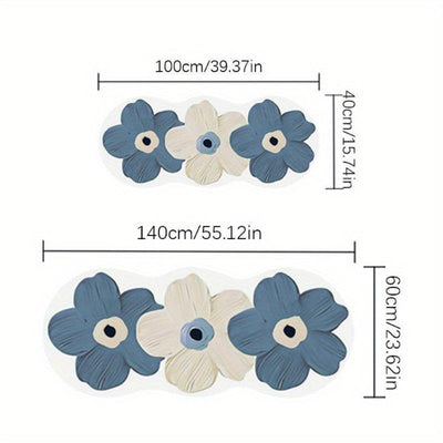Alfombra floral nórdica de felpa, suave, lavable y antideslizante, con flores azules y beige para dormitorio, sala de estar o entrada, diseño floral nórdico, respaldo antideslizante, alfombras para sala