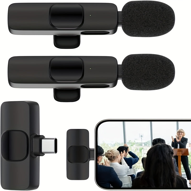 Dos micrófonos inalámbricos para corbata compatibles con teléfonos móviles y portátiles de tipo C, con función de reducción automática del ruido para grabación de video, transmisión en vivo e entrevistas (2 unidades)