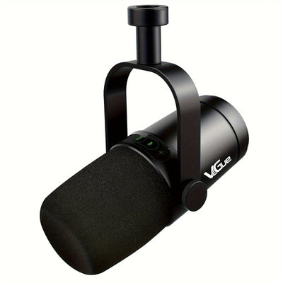 Micrófono Dinámico Negro Premium para Podcasting, Gaming y Transmisión en Vivo - USB/XLR Cardióide con Tap-to-Mute, Conector para Auriculares Integrado y Aislamiento de Voz, Vocal, Grabación, Todo en Metal