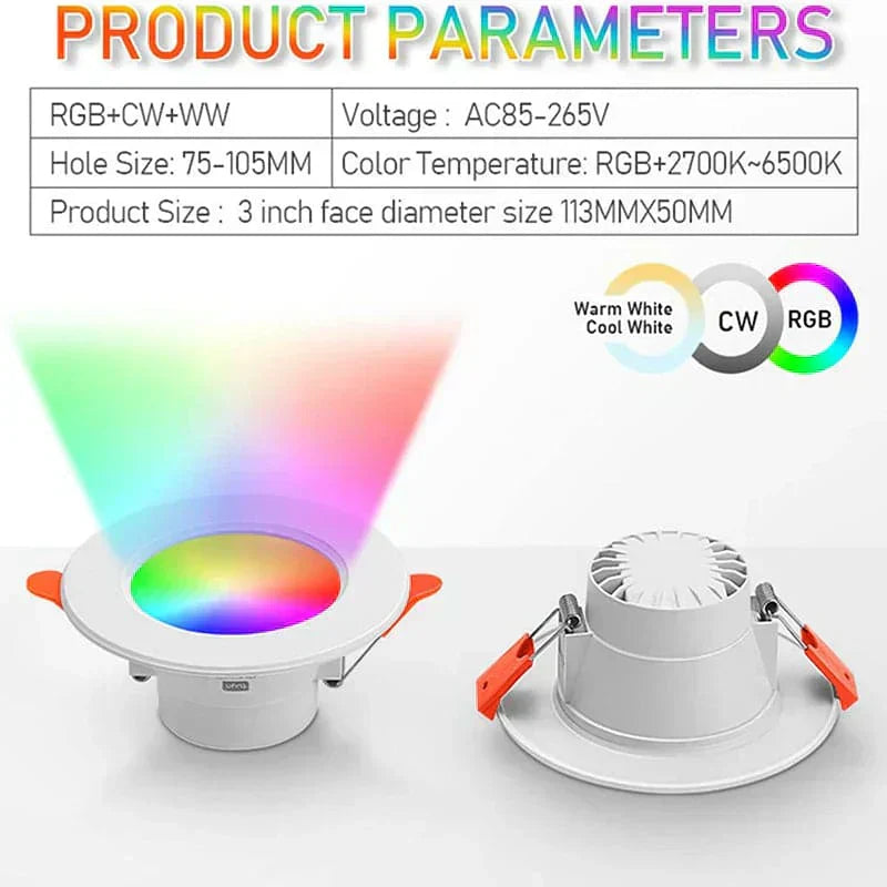 Lampara Empotrable LED RGB de 15 Watts Marca Tuya
