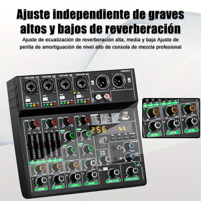 Tynan Mezclador de Audio USB de 6 canales con 256 efectos de reverberación RGB, fuente de alimentación elegante, transferencia de datos de alta velocidad - Lleva tu experiencia musical al siguiente nivel con este equipo de grado profesional, mezclador pa