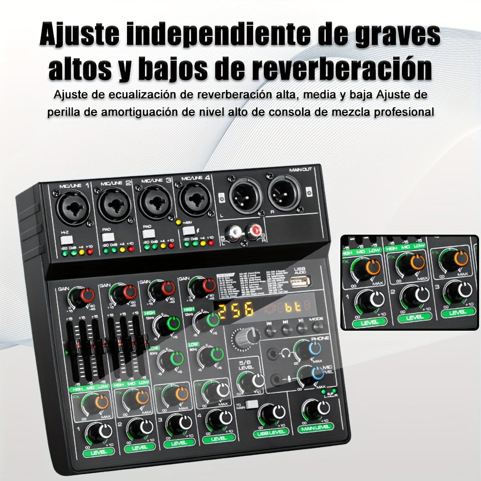 Tynan Mezclador de Audio USB de 6 canales con 256 efectos de reverberación RGB, fuente de alimentación elegante, transferencia de datos de alta velocidad - Lleva tu experiencia musical al siguiente nivel con este equipo de grado profesional, mezclador pa
