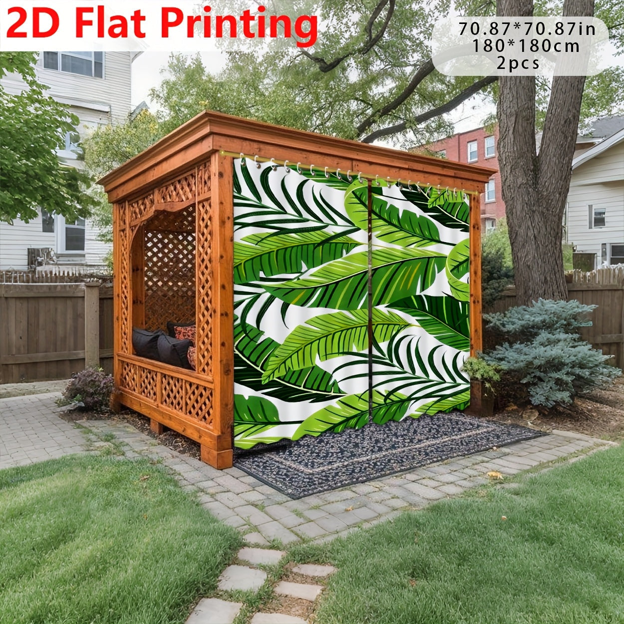 2D Cortinas de Impresión Plana, 2 Piezas de Cortinas Digitales para Decoración Primavera/Verano, Diseño Inspirado en la Naturaleza con Patrón de Hojas Verdes y Blancas, Adecuadas para Puertas, Patio, Jardín, Uso Interior, Tela de Fondo, Decoración Festiv