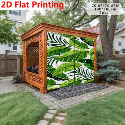 2D Cortinas de Impresión Plana, 2 Piezas de Cortinas Digitales para Decoración Primavera/Verano, Diseño Inspirado en la Naturaleza con Patrón de Hojas Verdes y Blancas, Adecuadas para Puertas, Patio, Jardín, Uso Interior, Tela de Fondo, Decoración Festiv