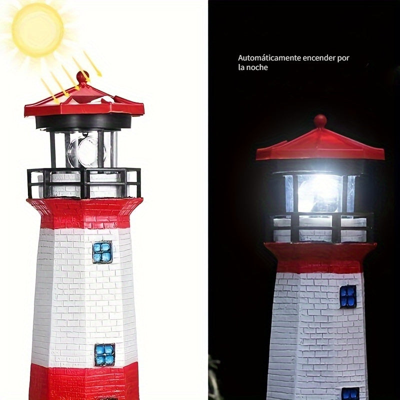 Farol Solar Giratorio para Exteriores, Luces de Jardín con Sensor Inteligente en Forma de Faro LED Rotativo, Decoración para Cercas y Patios con Haz Giratorio (Color: Rojo)
