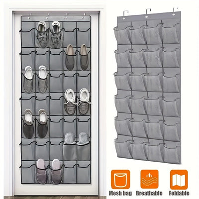 Organizador de zapatos de 24 bolsillos para colgar en la puerta - Estante de zapatos de plástico duradero con bolsillos de malla grandes, soporta hasta 33 libras, Almacenamiento y organización de armario, Sin cargador, No requiere batería