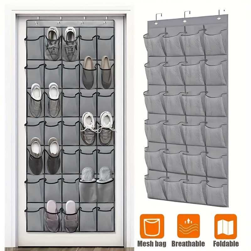 Organizador de zapatos de 24 bolsillos para colgar en la puerta - Estante de zapatos de plástico duradero con bolsillos de malla grandes, soporta hasta 33 libras, Almacenamiento y organización de armario, Sin cargador, No requiere batería