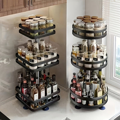 Organizador de cocina giratorio de 360 grados - estante para condimentos metálico con contenedor de almacenamiento, adecuado para especias, champán, etc