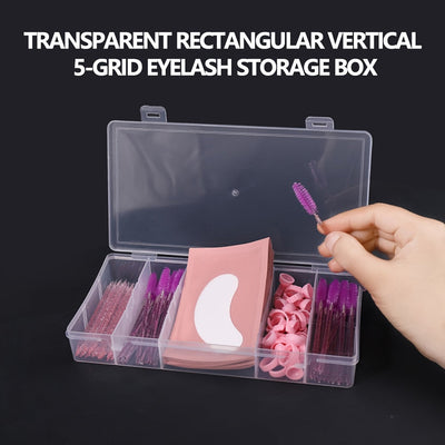Caja de almacenamiento de pestañas verticales rectangular transparente de 5 cuadrículas con cierre de clic - Sin aroma, no requiere suministro de energía, sin batería - Organizador de herramientas de maquillaje, 1 paquete