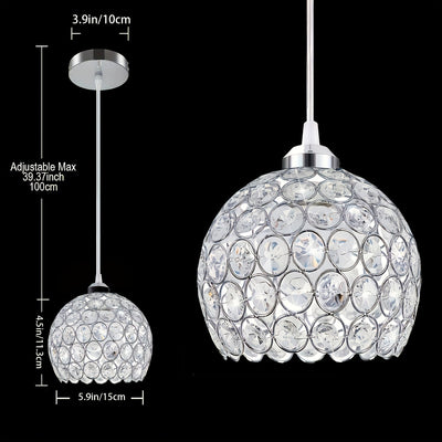 Lámpara de techo moderna de cristal para isla de cocina, acabado cromado, montaje semienterrado, luz de colgante de metal desmontable con hardware de instalación, no incluye bombilla, base E27, fácil de instalar, para comedor, dormitorio y sala de estar,