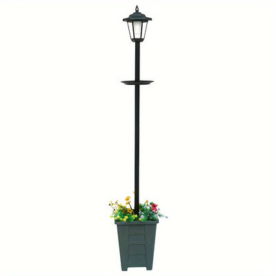Comedero para pájaros solar retro con maceta inferior, ideal para decoración de jardín, lámpara solar creativa de doble nivel para ambiente exterior